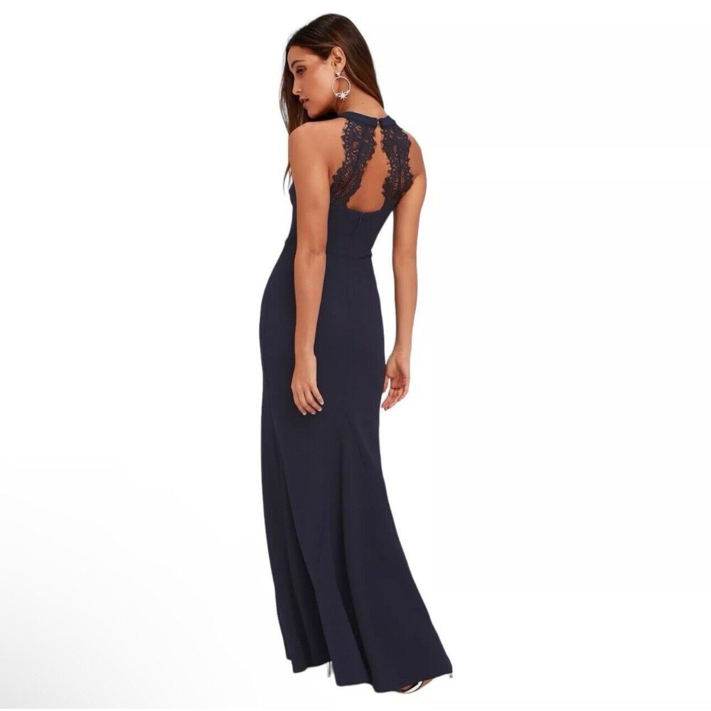 Elegant Navy Lace-Back Women's Maxi Dress